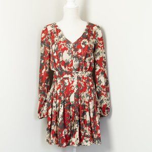 Miss Me MDD214L Red Floral Fever Pleated Flare Mini Dress